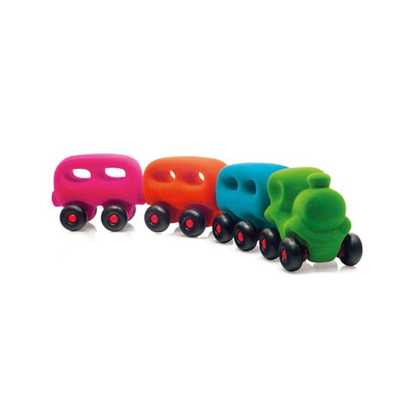 Trenulet magnetic cu 3 vagoane din cauciuc natural, 1 an+, Rubbabu