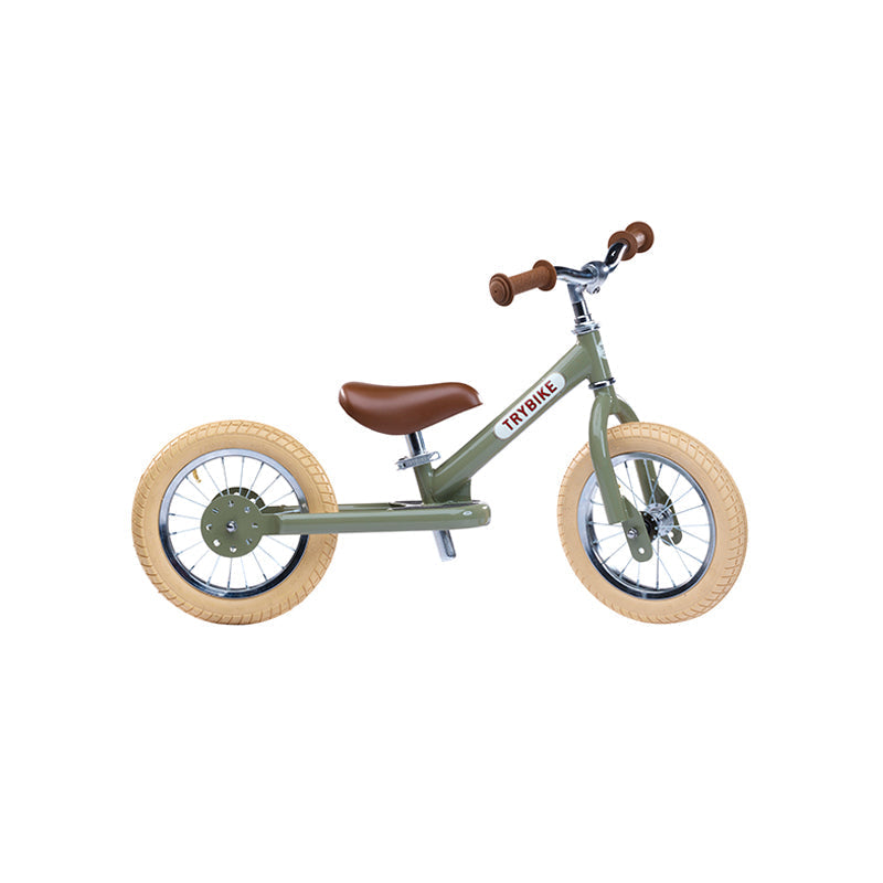 Bicicleta fara pedale vintage, otel, verde, Trybike