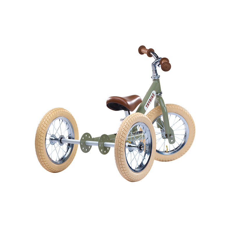 Bicicleta fara pedale vintage, otel, verde, Trybike