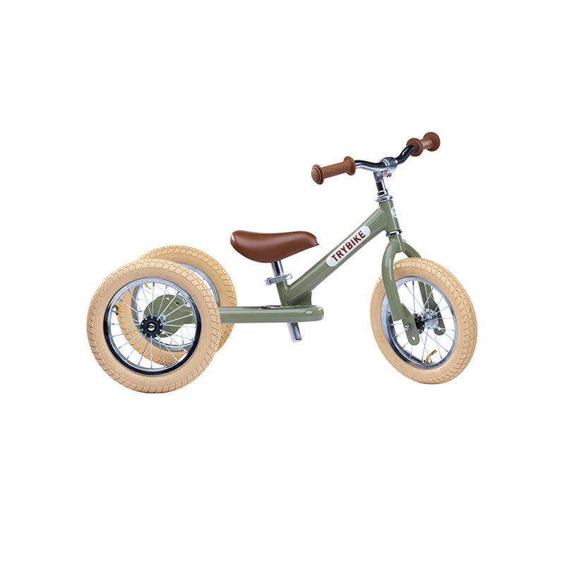 Bicicleta fara pedale vintage, otel, verde, Trybike