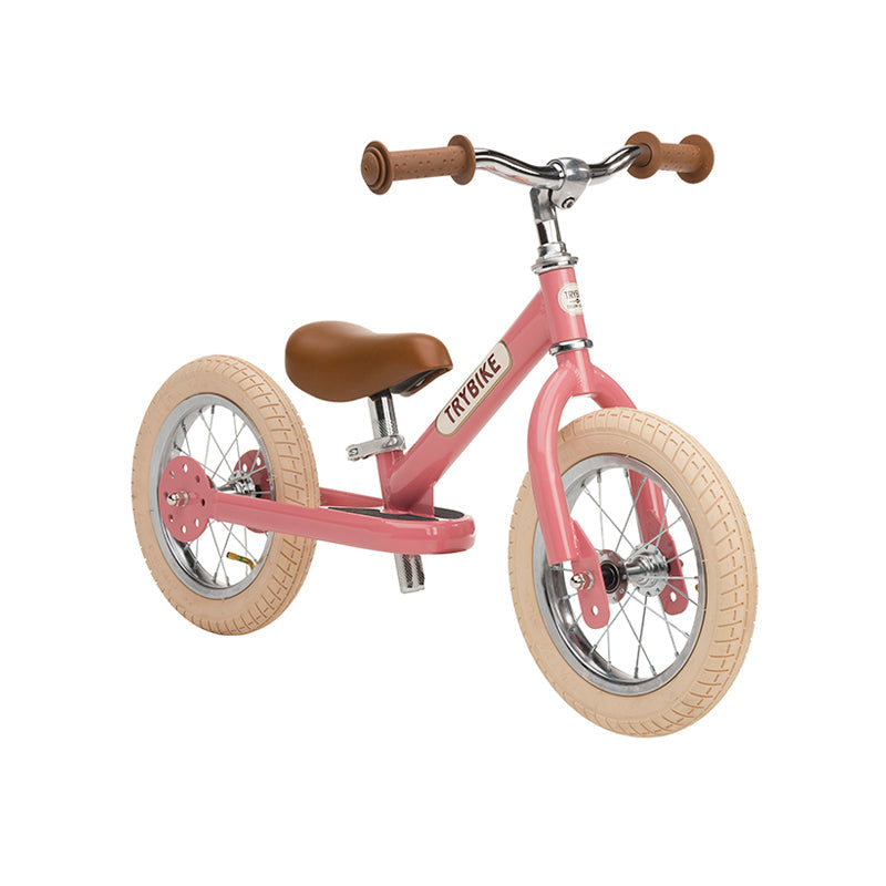 Bicicleta fara pedale vintage, otel, roz, Trybike