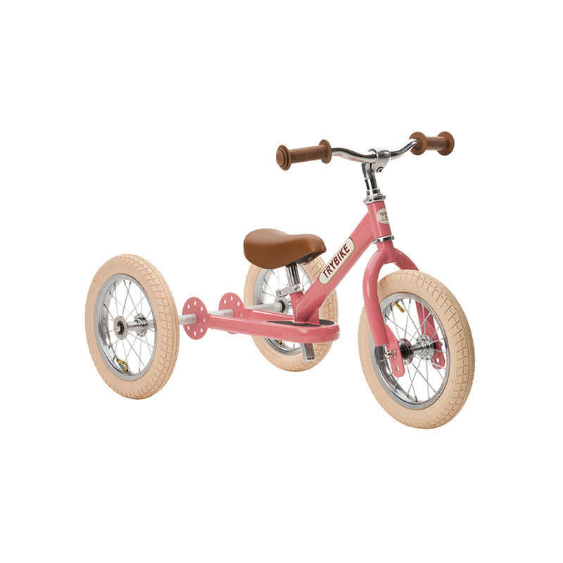 Bicicleta fara pedale vintage, otel, roz, Trybike