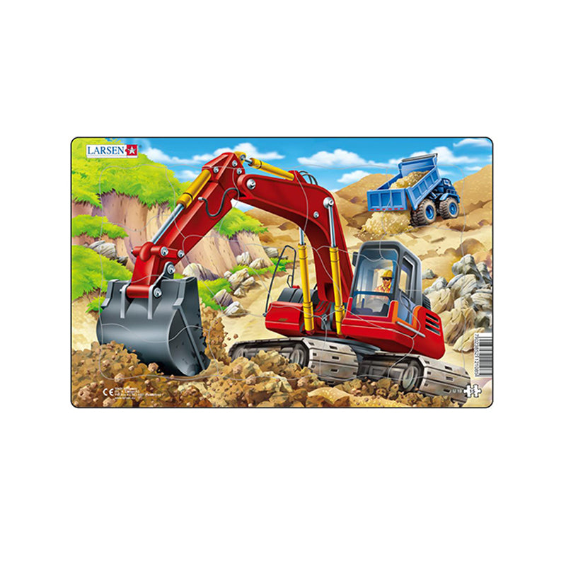 Puzzle midi Constructii, buldozer albastru, orientare tip vedere, 15 piese, Larsen