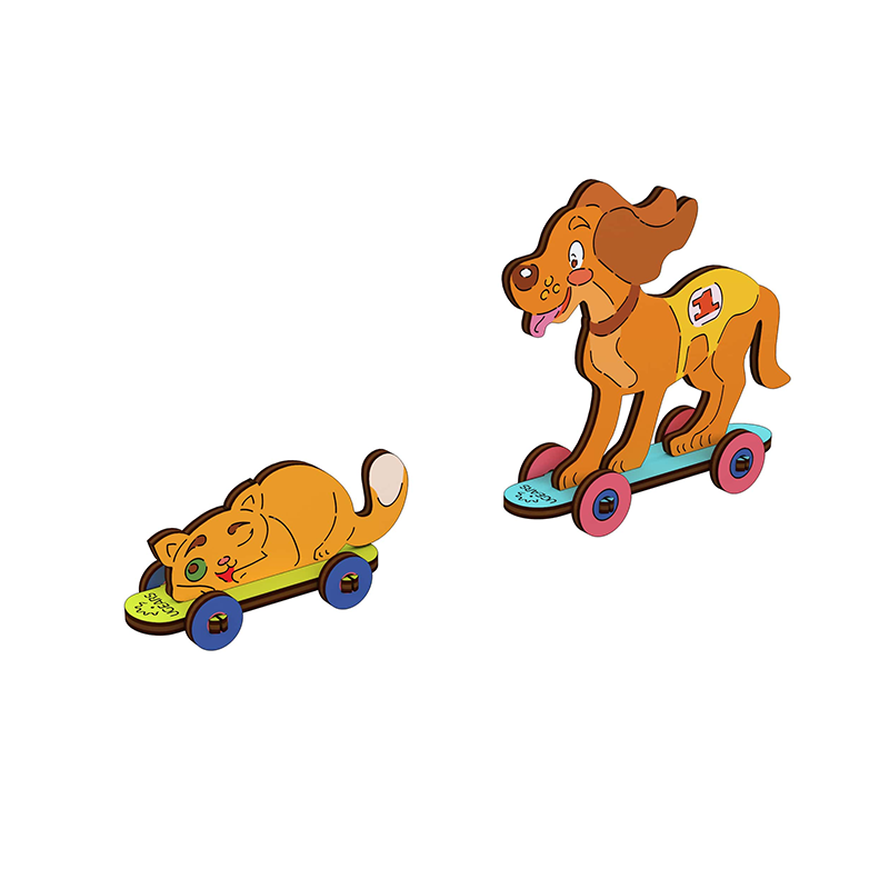 Puzzle 3D Kitty and Puppy, din lemn, +5 ani, uGears