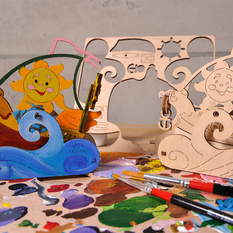 Puzzle 3D Barca cu panze, din lemn, +5 ani, uGears