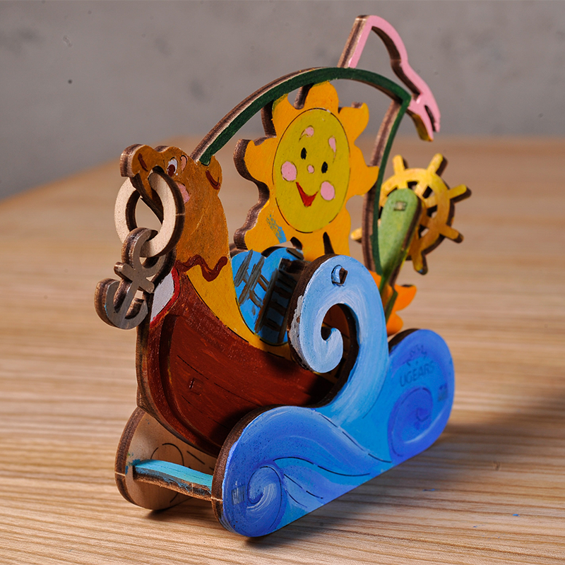 Puzzle 3D Barca cu panze, din lemn, +5 ani, uGears