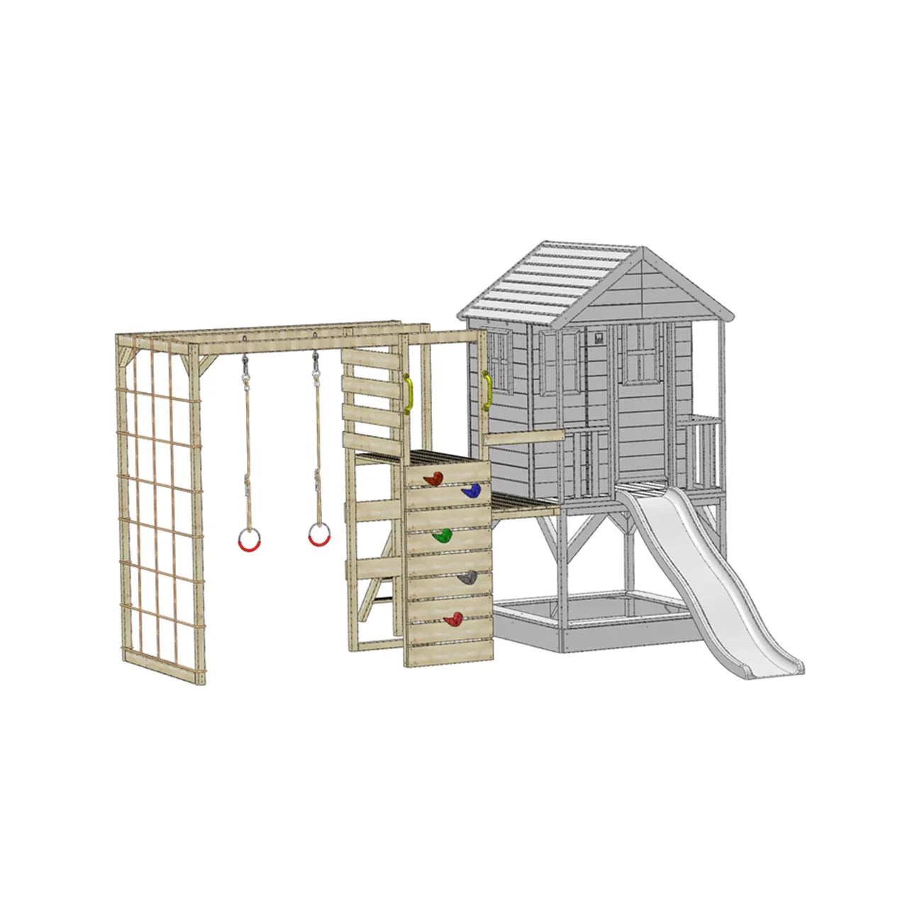 Casuta de gradina pentru copii, Summer Adventure House cu platforma, loc pentru nisip, tobogan si leagan,+3ani, Wendi Toys