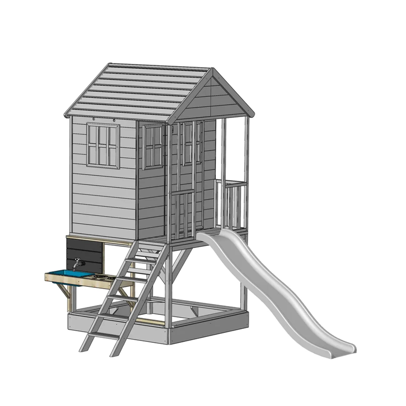 Casuta de gradina pentru copii, Summer Adventure House cu platforma, loc pentru nisip, tobogan si leagan,+3ani, Wendi Toys