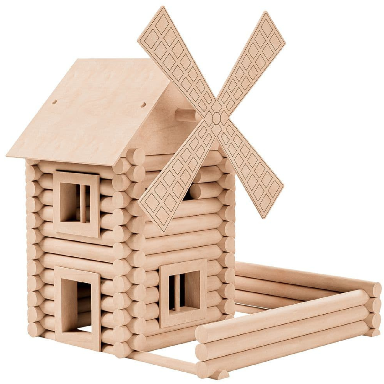 Set constructie arhitectura Vario Mill, 122 piese mari din lemn, Walachia