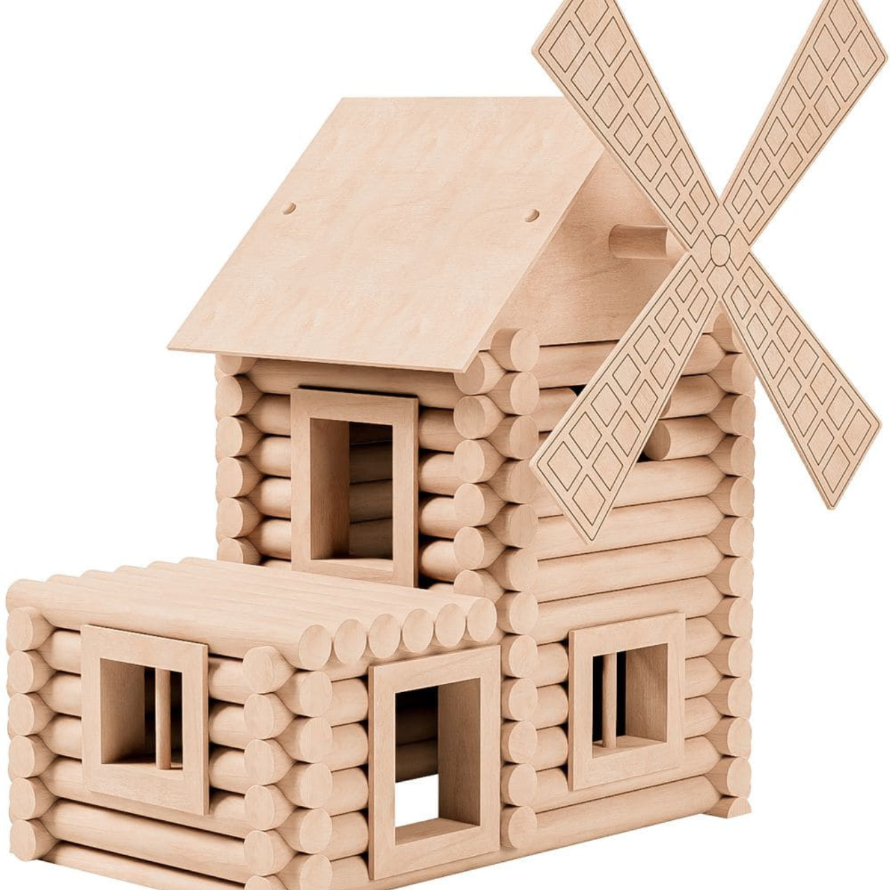 Set constructie arhitectura Vario Mill, 122 piese mari din lemn, Walachia