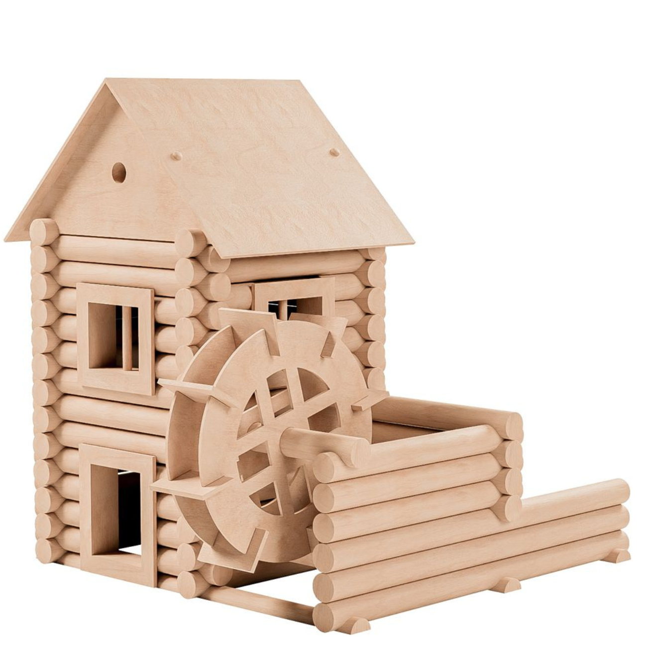 Set constructie arhitectura Vario Mill, 122 piese mari din lemn, Walachia