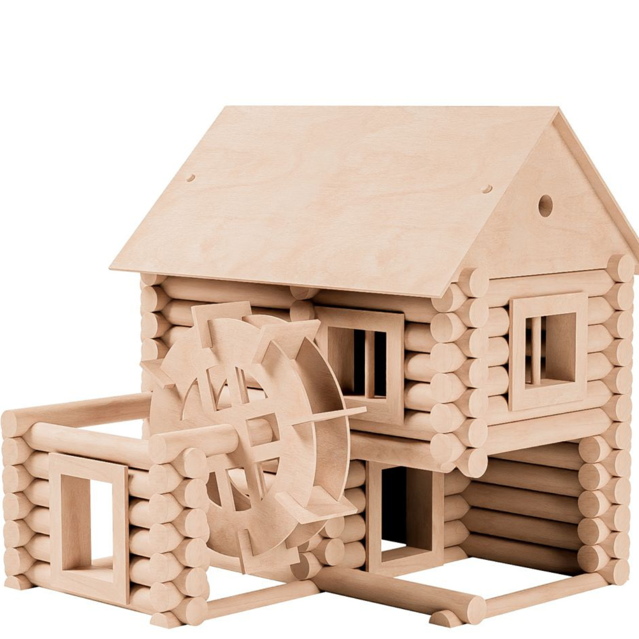 Set constructie arhitectura Vario Mill, 122 piese mari din lemn, Walachia