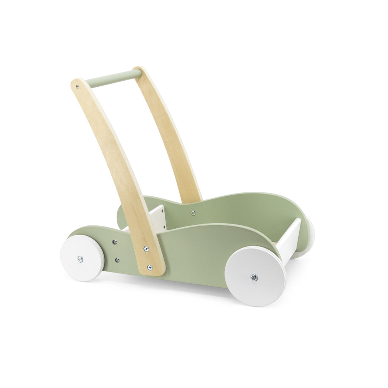 Antemergator din lemn cu carucior pentru jucarii, Verde menta,  +18 luni, PolarB, VIGA