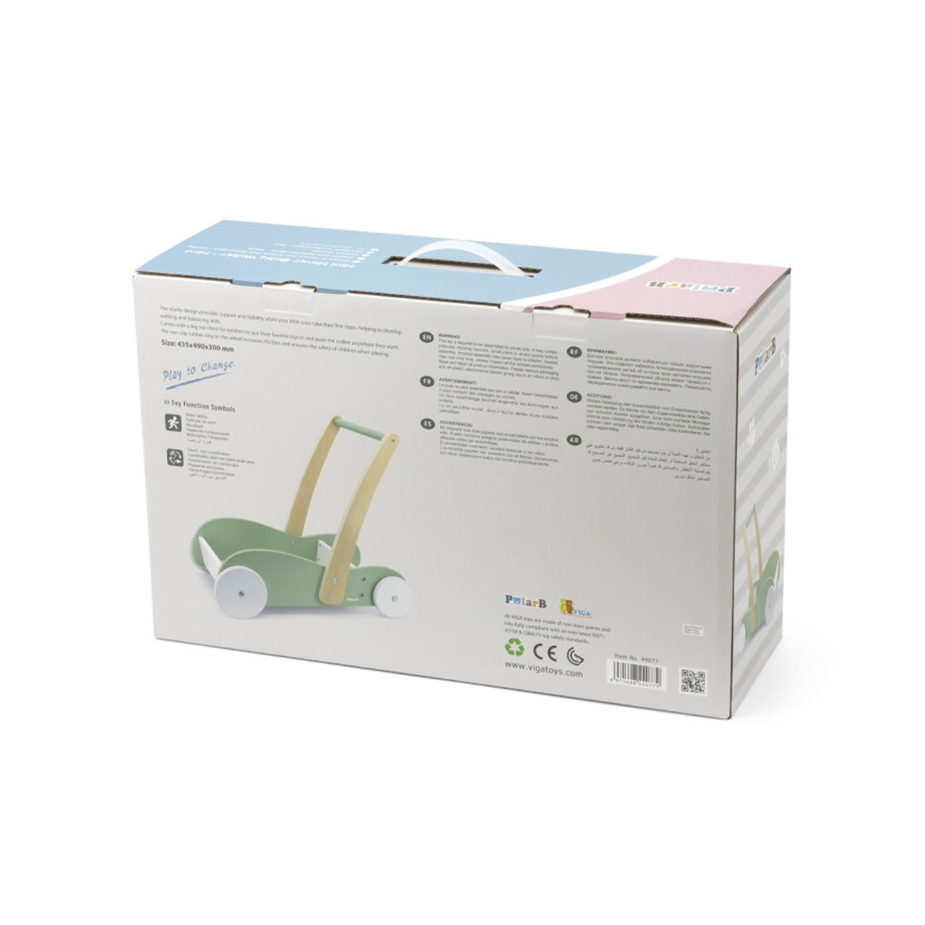 Antemergator din lemn cu carucior pentru jucarii, Verde menta,  +18 luni, PolarB, VIGA