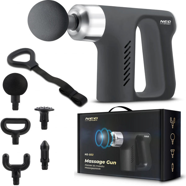 Aparat pentru masaj intens, tip pistol, 4 capete, 5 de trepte de viteze, 3000 rpm, Neo-Sport, NS-502, Negru