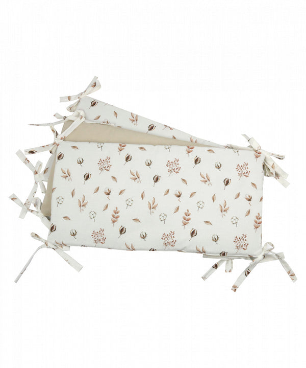Aparatoare pentru patut copii, 180 x 30 cm, din 3 piese modulare, Bumbac, Koell, Premium, Imprimeu Frunze/Catifea, Bej, 206038