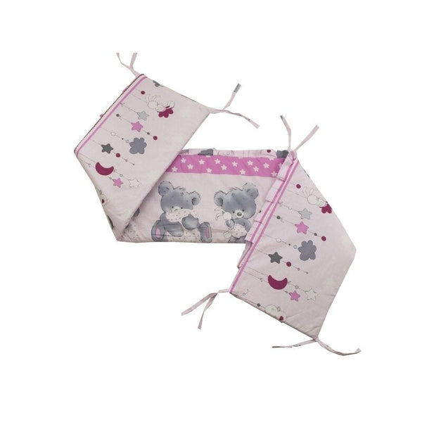 Aparatoare laterala pentru patut 120x60 cm, Cu umplutura antialergica, Dimensiune 180 x 32 cm, Teddy Hug Roz M2, BabyNeeds