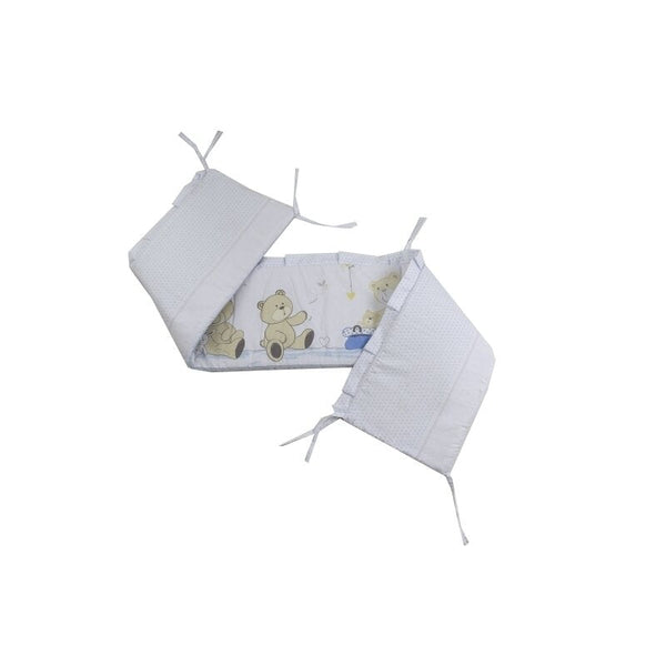 Aparatoare laterala pentru patut 120x60 cm, Cu umplutura antialergica, Dimensiune 180 x 32 cm, Teddy Play Blue M1, BabyNeeds