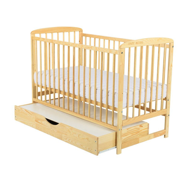 Patut Bebe din Lemn, Ola, 120x60 cm, cu Sertar, Natur, BabyNeeds