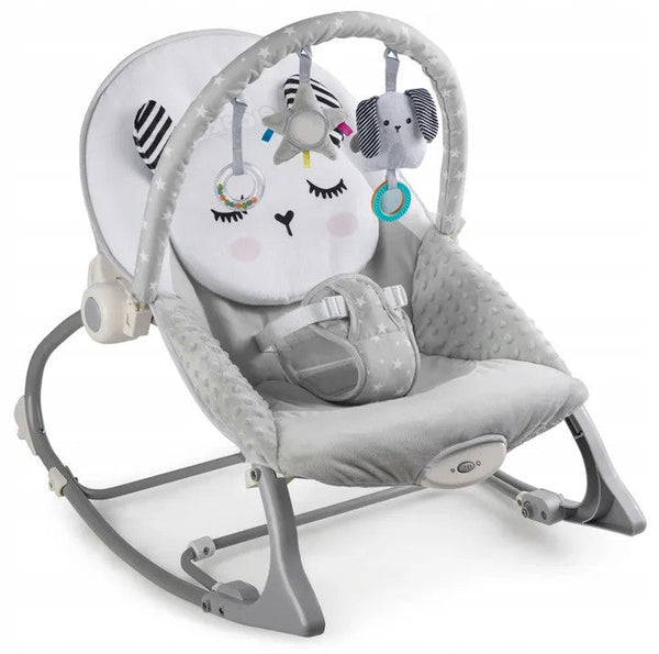Balansoar pentru copii, cu vibratii, 2 trepte de inclinare, bara de jucarii, Gri, 705100, Nukido