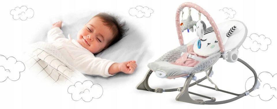 Balansoar pentru copii, cu vibratii, 2 trepte de inclinare, bara de jucarii, Nukido, Roz