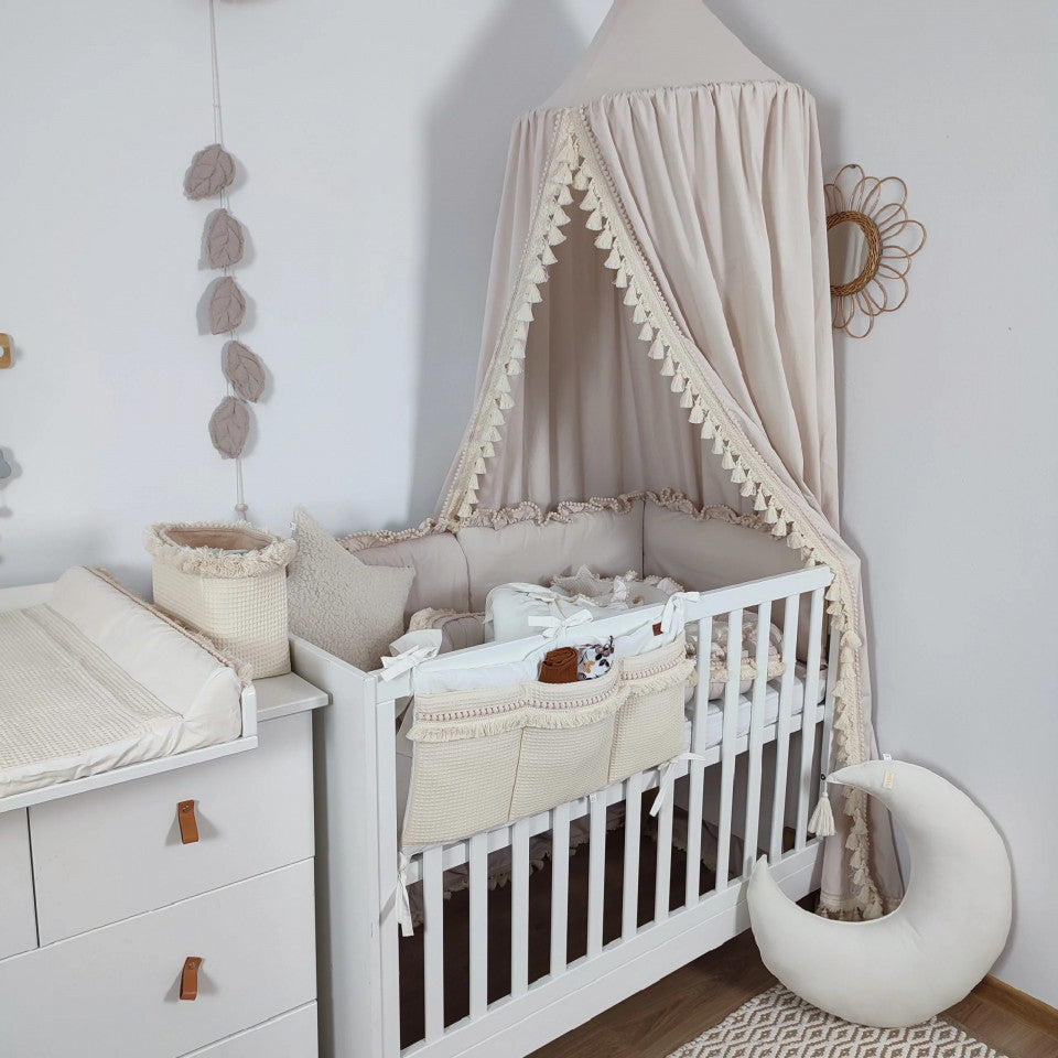 Baldachin din Bumbac Cambric cu Suport metalic de agatat de tavan, pentru patut copii / loc de joaca, Boho Maxi, Nisip, Koell