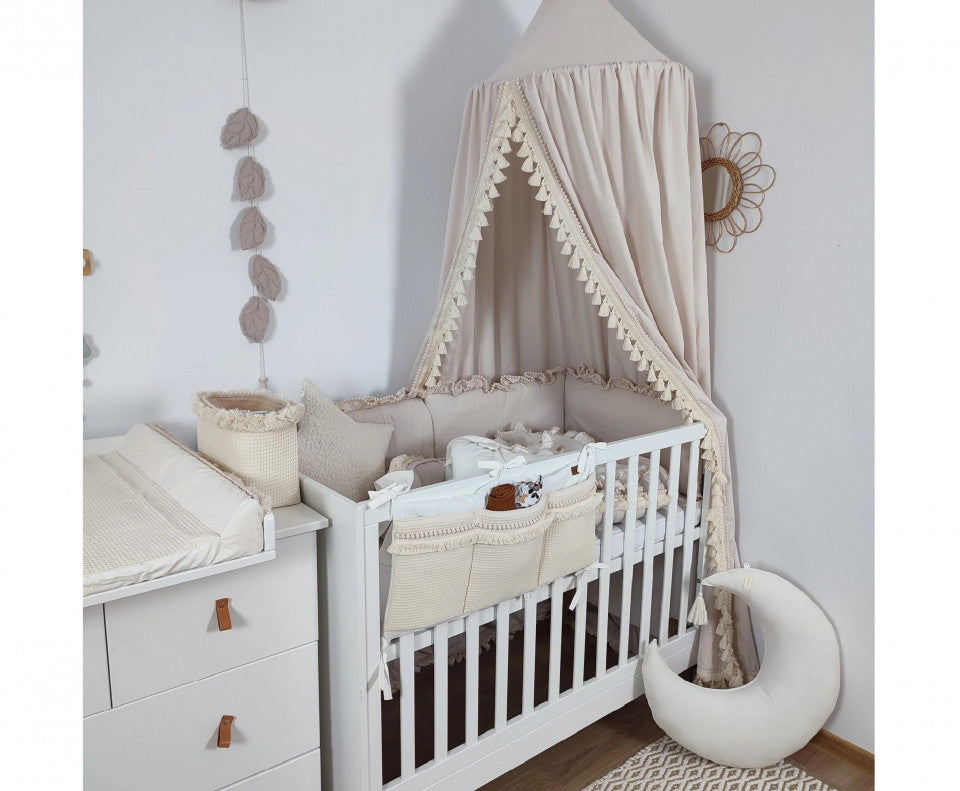 Baldachin din Bumbac Cambric cu Suport metalic de agatat de tavan, pentru patut copii / loc de joaca, Boho Maxi, Nisip, Koell