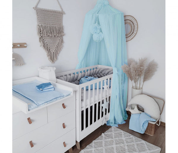 Baldachin suspendat din Tul, cu Suport metalic, pentru patut copii / loc de joaca, Ice Blue, Koell