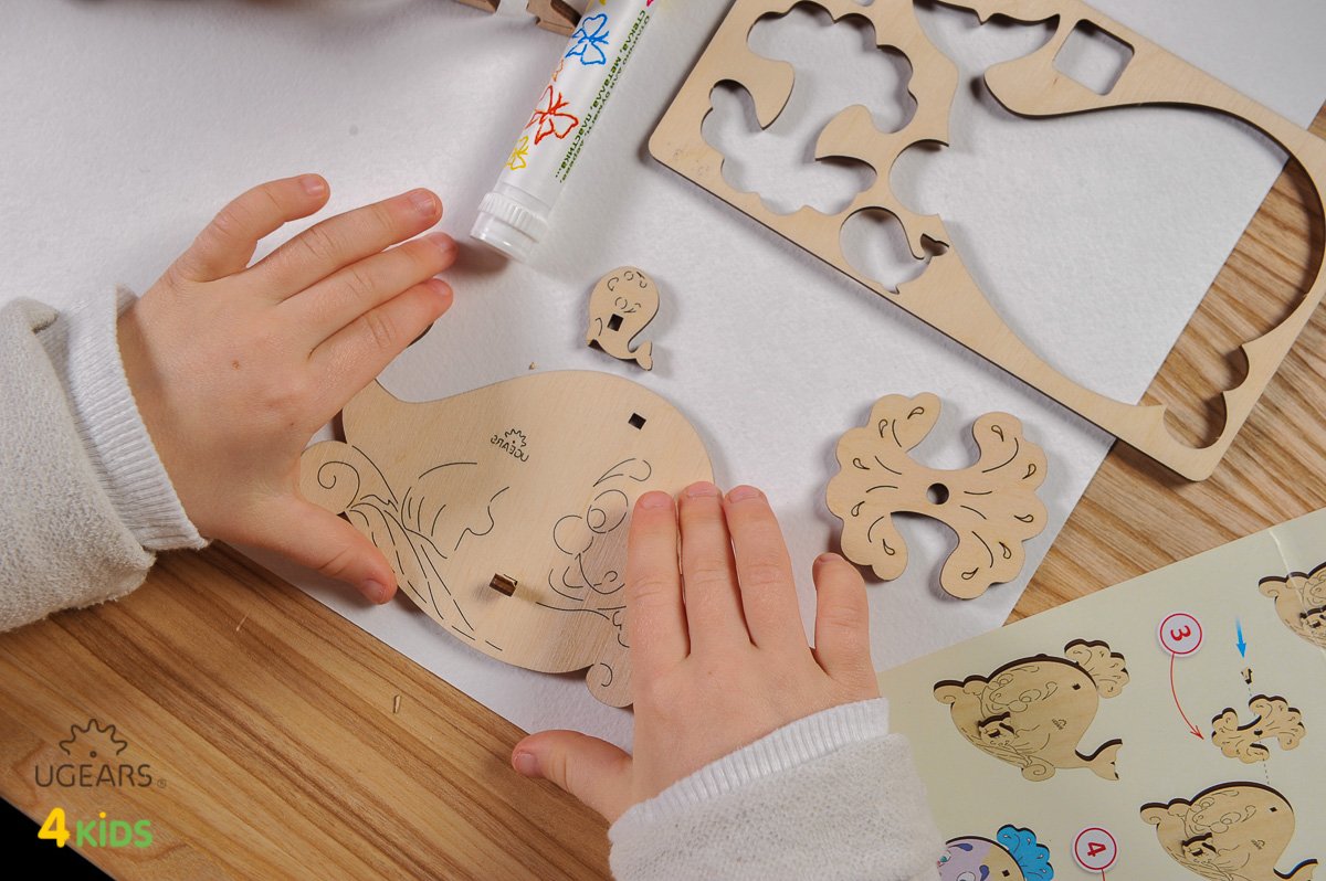 Puzzle 3D Balena, din lemn, +5 ani, uGears