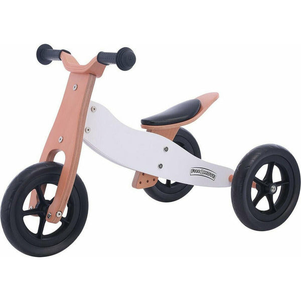Bicicleta/tricicleta fara pedale din lemn, 2 in 1, Functie de bicicleta echilibru, Sa reglabila, Manere antiderapante, Roti ajustabile, 18 luni – 3 ani, Brown White, Free2Move