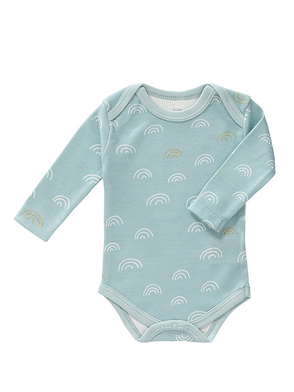 Body maneca lunga 6-12 luni, din bumbac organic, model Rainbow blue, Fresk