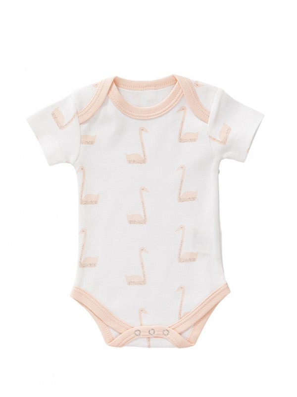 Body maneca scurta 3-6 luni, din bumbac organic, model Swan peach, Fresk