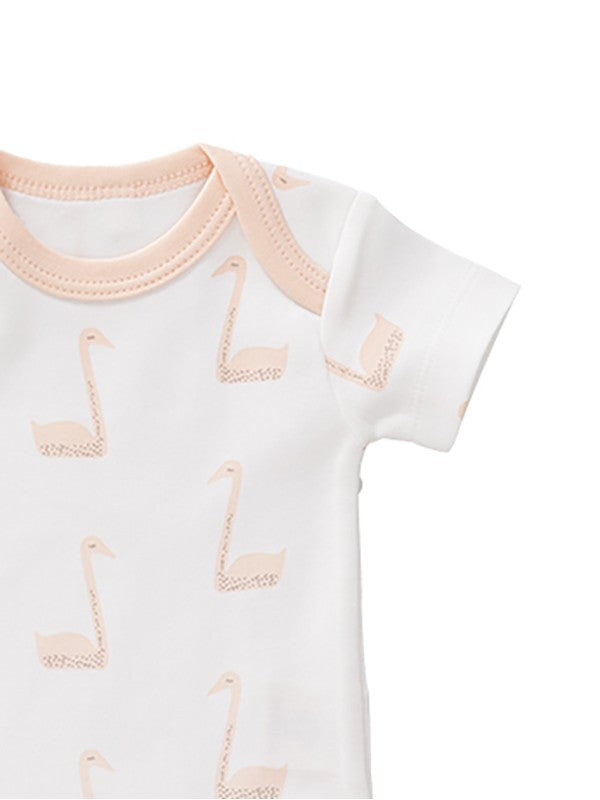 Body maneca scurta 3-6 luni, din bumbac organic, model Swan peach, Fresk