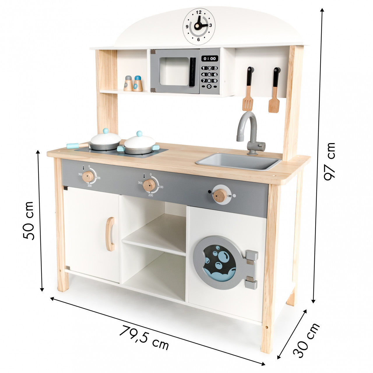 Bucatarie din lemn pentru copii, cu 8 accesorii pentru gatit, Ecotoys, TL89041