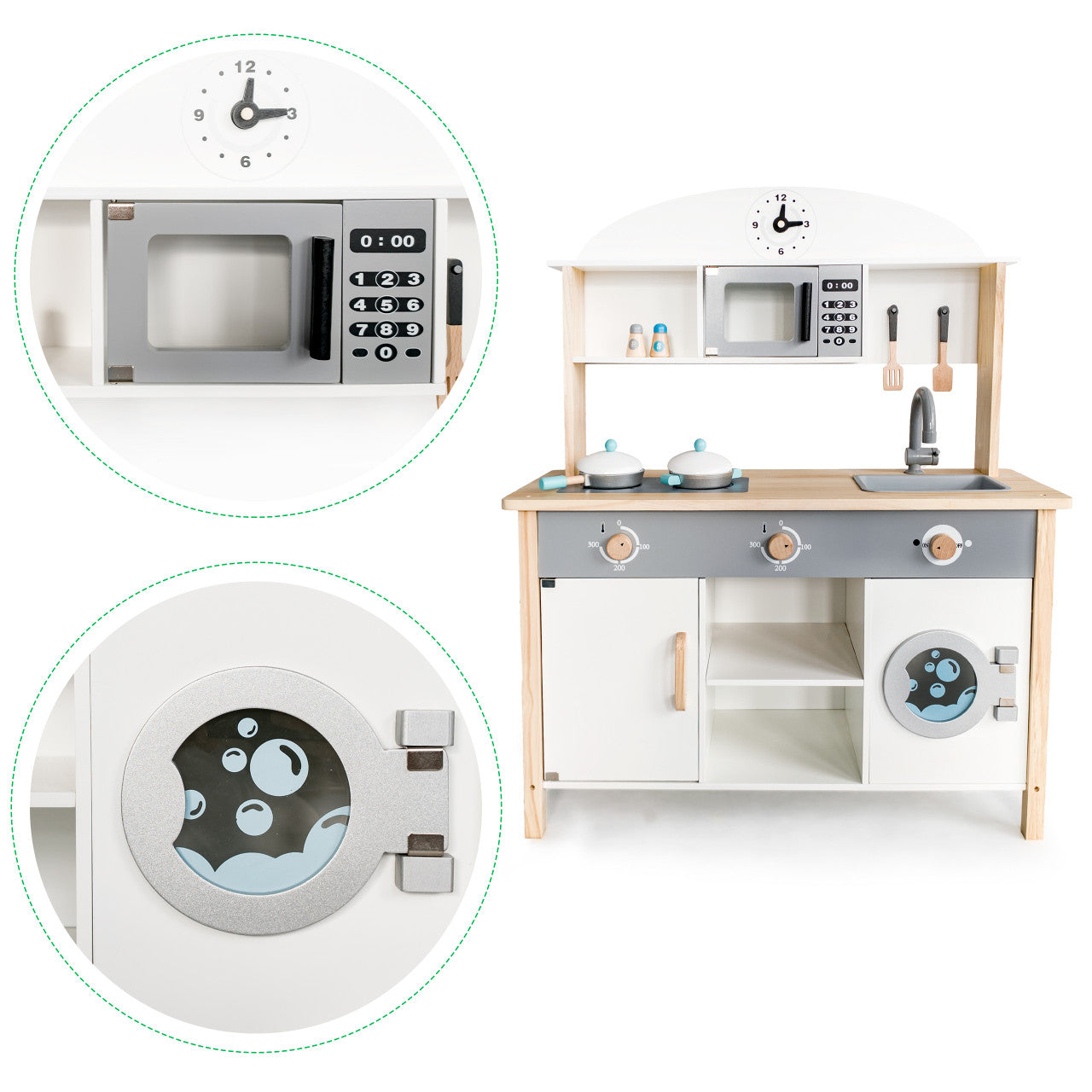 Bucatarie din lemn pentru copii, cu 8 accesorii pentru gatit, Ecotoys, TL89041