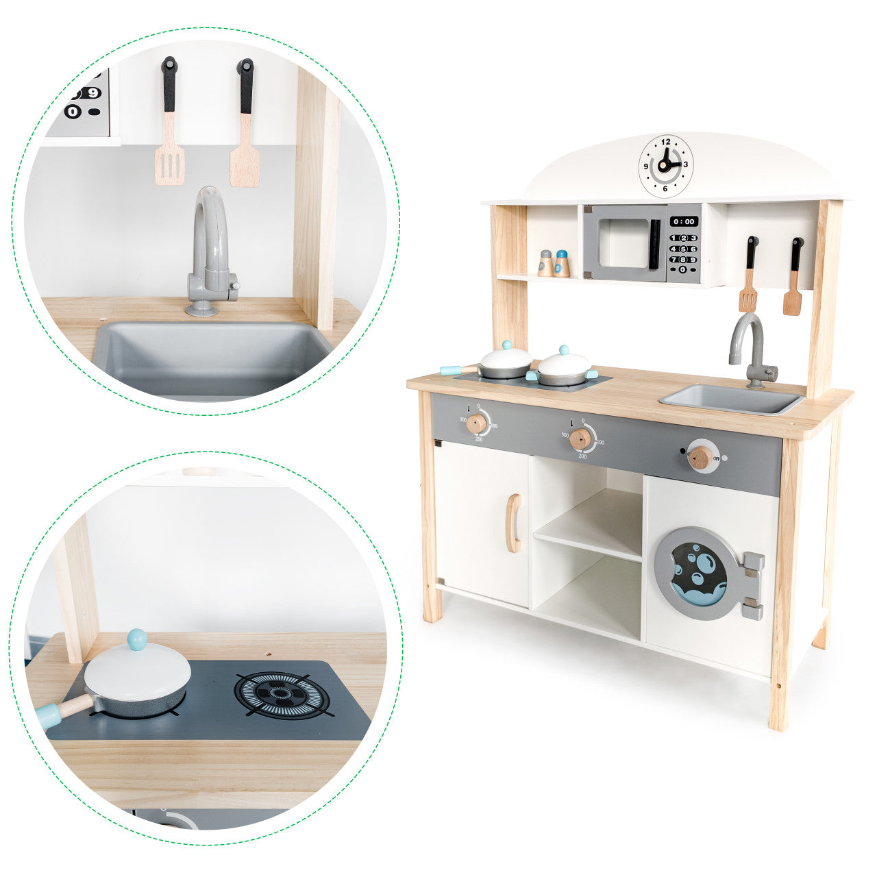 Bucatarie din lemn pentru copii, cu 8 accesorii pentru gatit, Ecotoys, TL89041