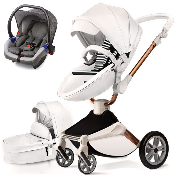 Carucior Copii Hot Mom 360 Alb 3 in 1, varsta intre 0 si 3 ani, Cadru, Landou, Modul Sport, Scoica auto si Accesorii