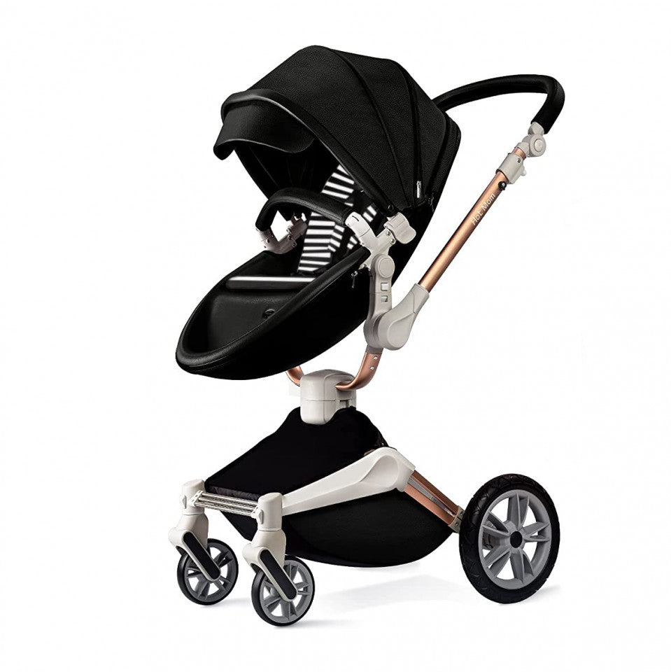 Carucior Copii Hot Mom 360 Negru 3 in 1, varsta intre 0 si 3 ani, Cadru, Landou, Modul Sport, Scoica auto si Accesorii