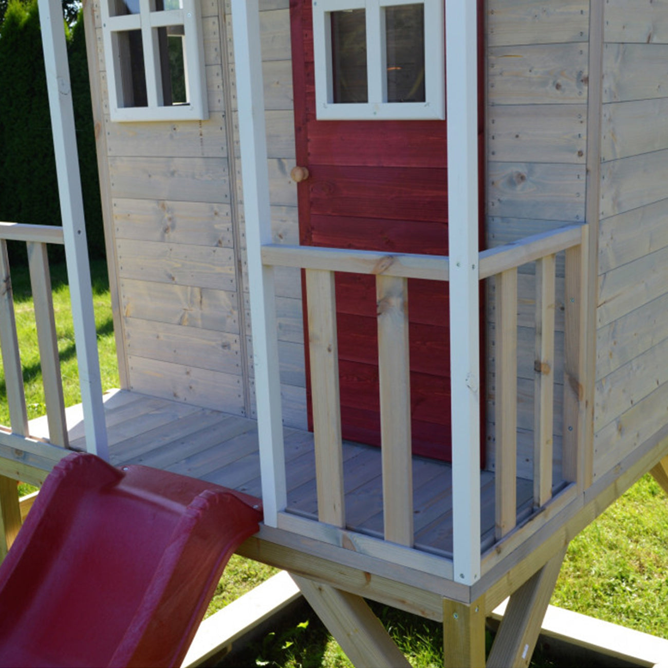 Casuta de gradina pentru copii, Nordic Adventure House cu platforma, loc pentru nisip, tobogan si leagan dublu, +3ani, Wendi Toys