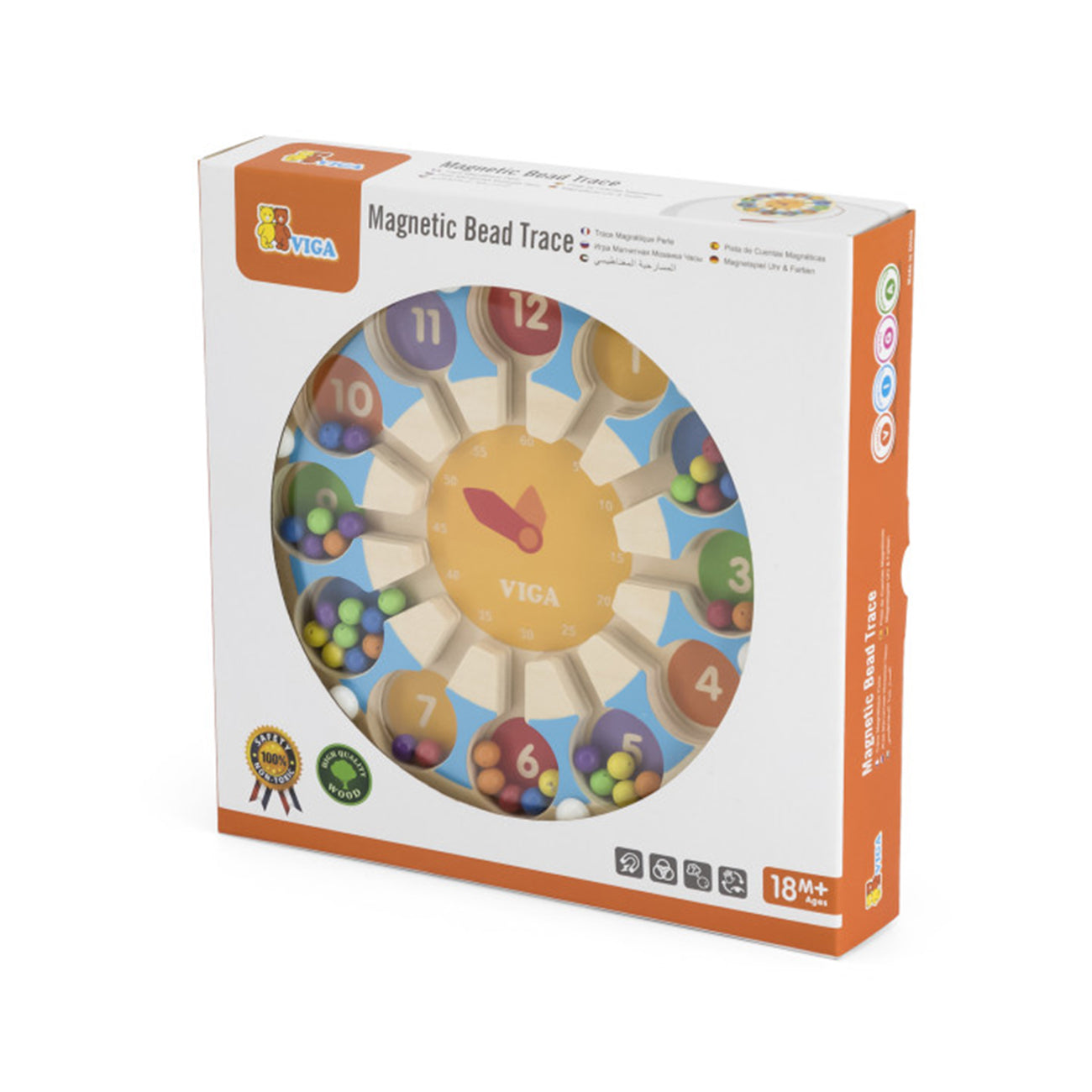 Jucarie educativa din lemn, Ceas magnetic cu margele,  +18luni, VIGA