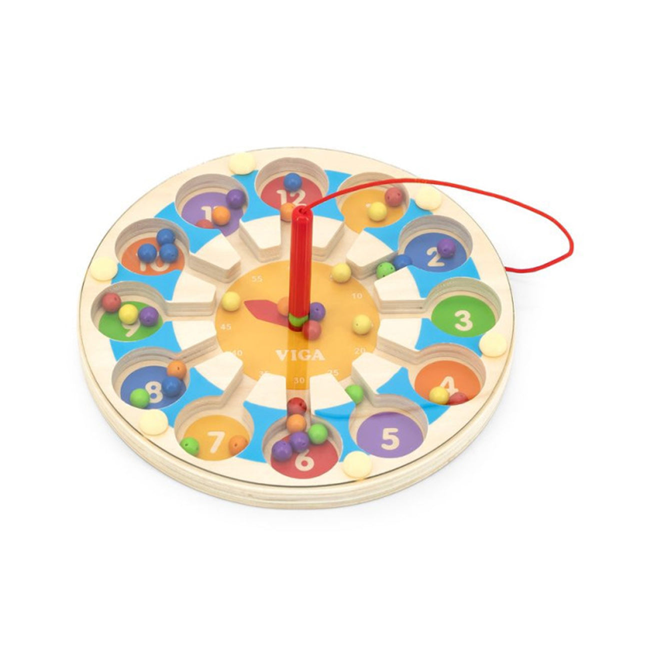 Jucarie educativa din lemn, Ceas magnetic cu margele,  +18luni, VIGA
