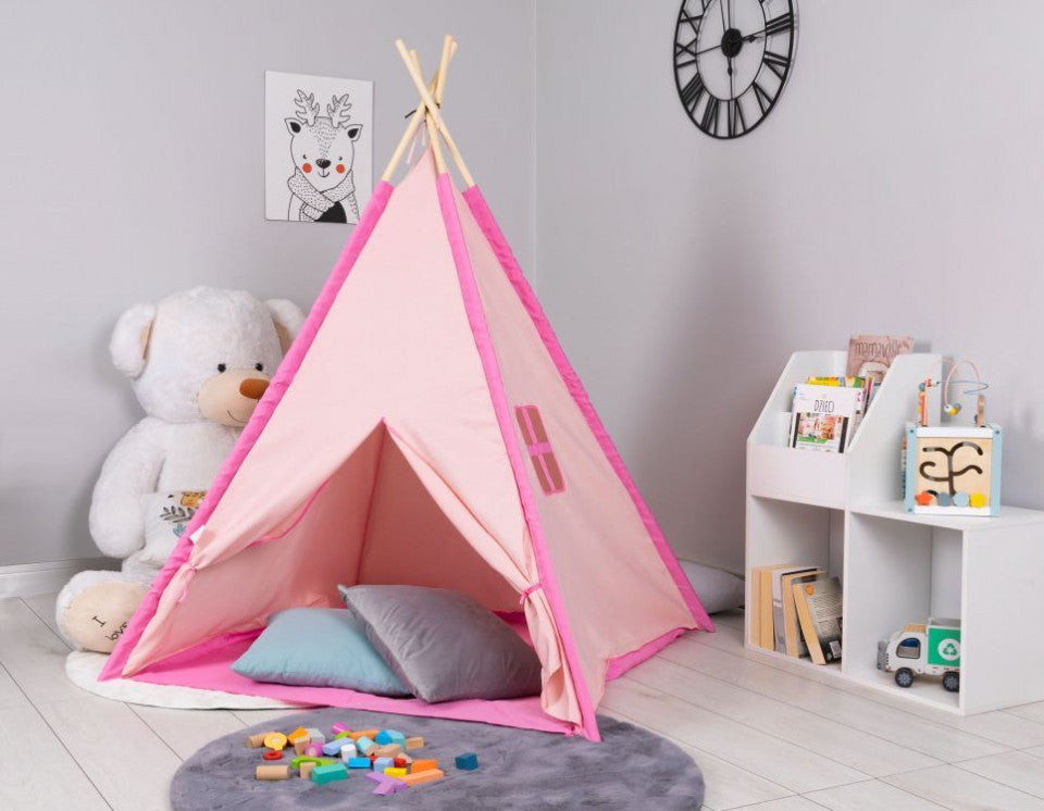 Cort tip indian pentru copii, Wigwam, 120 x 120 x 150 cm, Roz, Ecotoys
