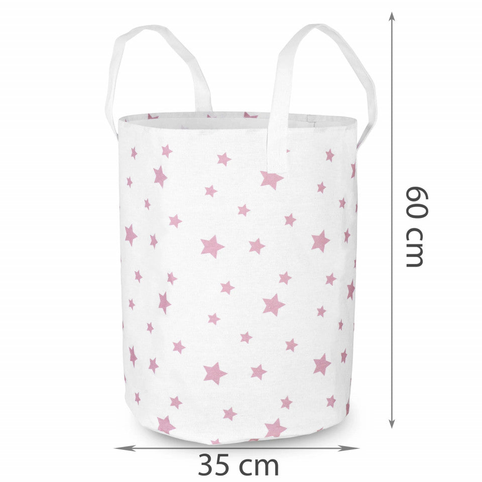 Cos pentru depozitare jucarii camera copiilor, 60 x 35 cm, Nukido, Alb / Stelute Roz