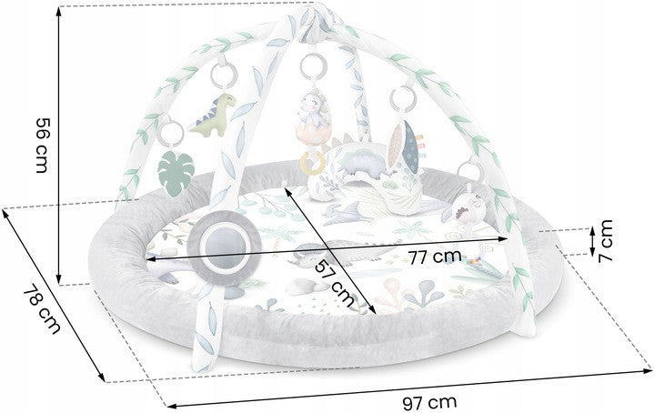 Covoras educativ pentru copii, multifunctional, pereti babynest, 7 jucarii interactive, oglinda, Dino, 97 x 78 cm, Nukido