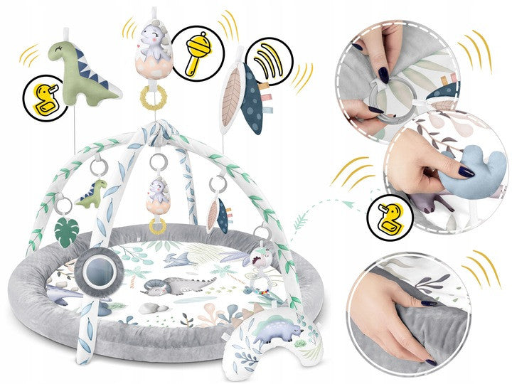 Covoras educativ pentru copii, multifunctional, pereti babynest, 7 jucarii interactive, oglinda, Dino, 97 x 78 cm, Nukido