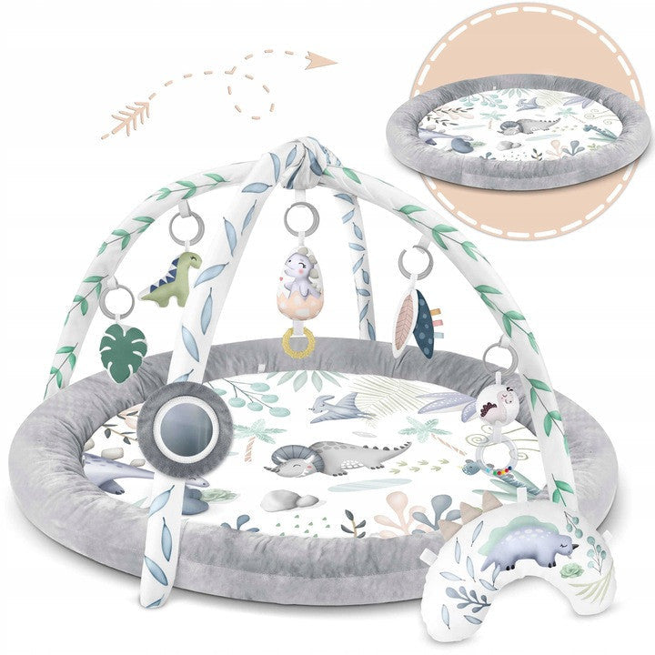 Covoras educativ pentru copii, multifunctional, pereti babynest, 7 jucarii interactive, oglinda, Dino, 97 x 78 cm, Nukido
