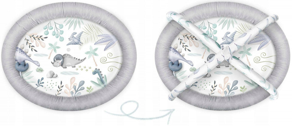 Covoras educativ pentru copii, multifunctional, pereti babynest, 7 jucarii interactive, oglinda, Dino, 97 x 78 cm, Nukido