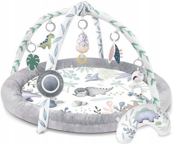 Covoras educativ pentru copii, multifunctional, pereti babynest, 7 jucarii interactive, oglinda, Dino, 97 x 78 cm, Nukido