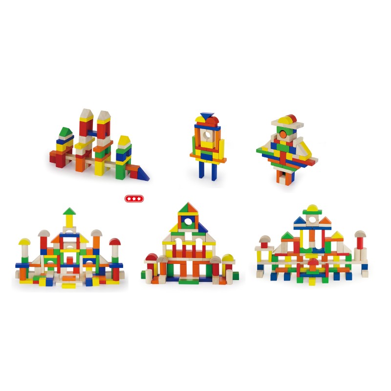 Cuburi de construit din lemn, colorate, 100 buc, +2ani, VIGA