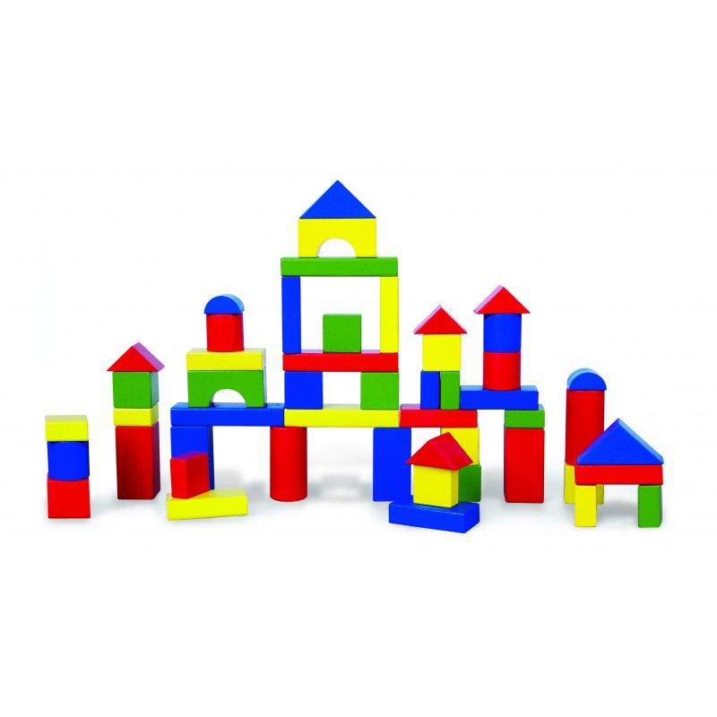 Cuburi de construit din lemn, colorate, 50 buc, +2 ani, VIGA